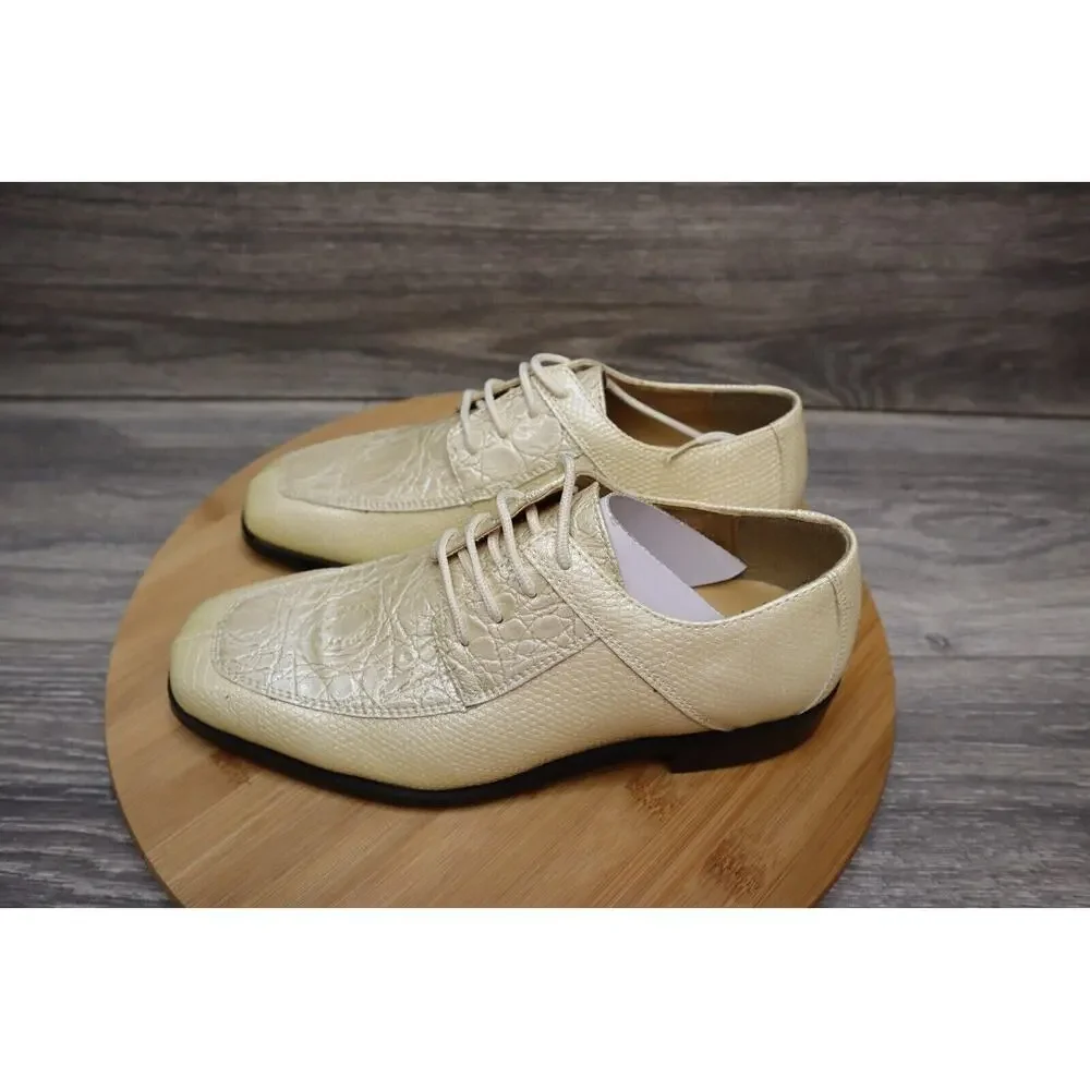 Roberto Chillini Shoes Mens 6 Oxford Slip On Dress Cream Alligator Crocodile NIB